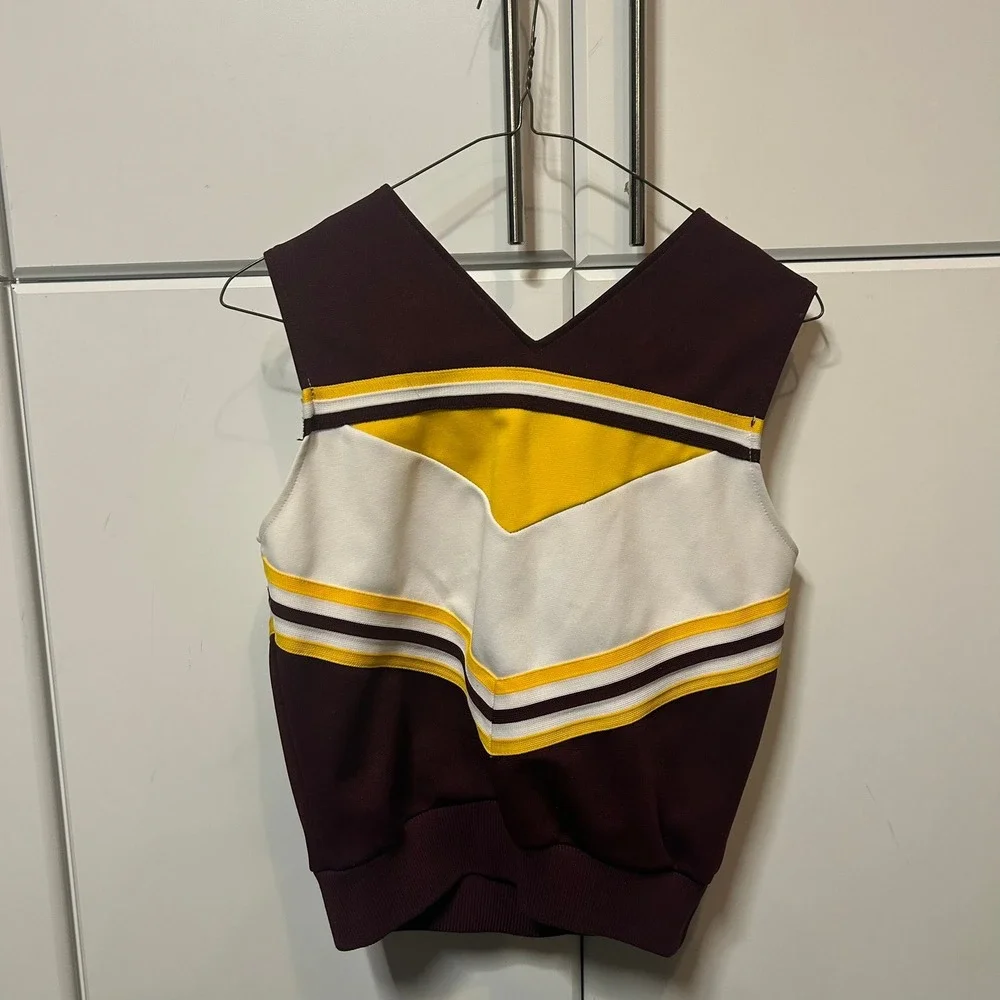 Vintage Dehen RHS Cheerleading Shell Top Burgundy Yellow White Size 34 USA Made